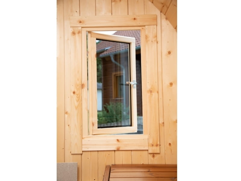 Wolff Finnhaus Saunafass Svenja 1 Premium Bausatz mit schwarzen Dachschindeln