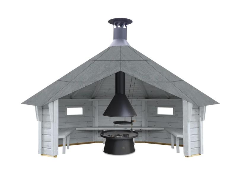 Wolff Finnhaus Wetterschutzhütte Wanja Betongrau mit Grill