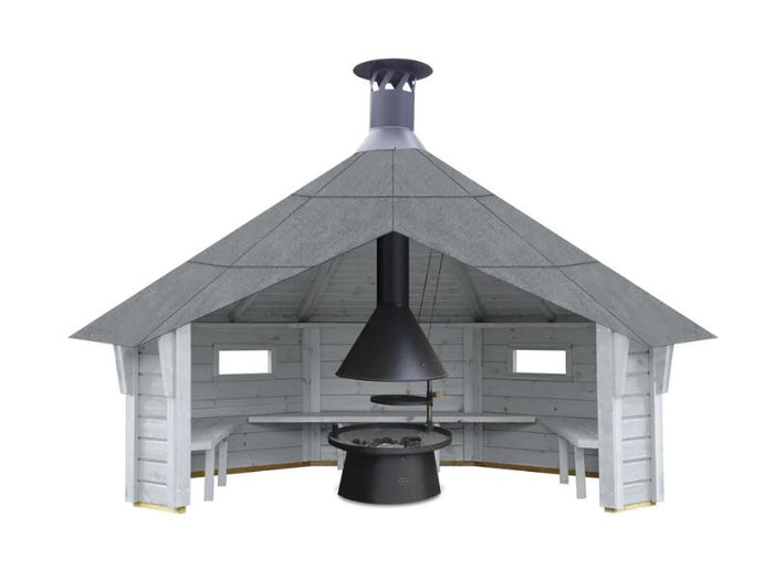 Wolff Finnhaus Wetterschutzhütte Wanja Betongrau mit Grill