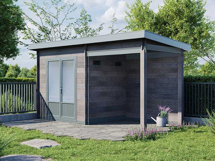 Wolff Finnhaus WPC-Haus Trend B grau mit Lounge