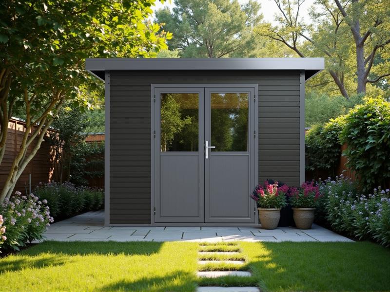 Linholm WPC Gartenhaus Linia 2828 inkl. Dachrinnen-Set, 2-farbig in Grau/Anthrazit