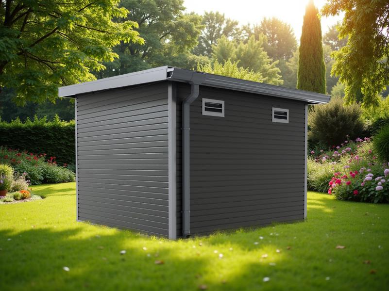 Linholm WPC Gartenhaus Linia 2828 inkl. Dachrinnen-Set, 2-farbig in Grau/Anthrazit