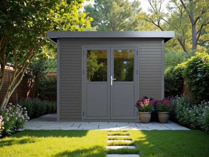 WPC Gartenhaus Linia 2828 inkl. Dachrinnen-Set, 2-farbig in Grau/Anthrazit