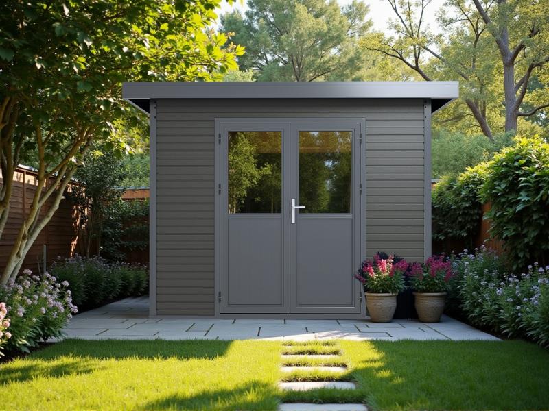 Linholm WPC Gartenhaus Linia 2828 inkl. Dachrinnen-Set, 2-farbig in Grau/Anthrazit