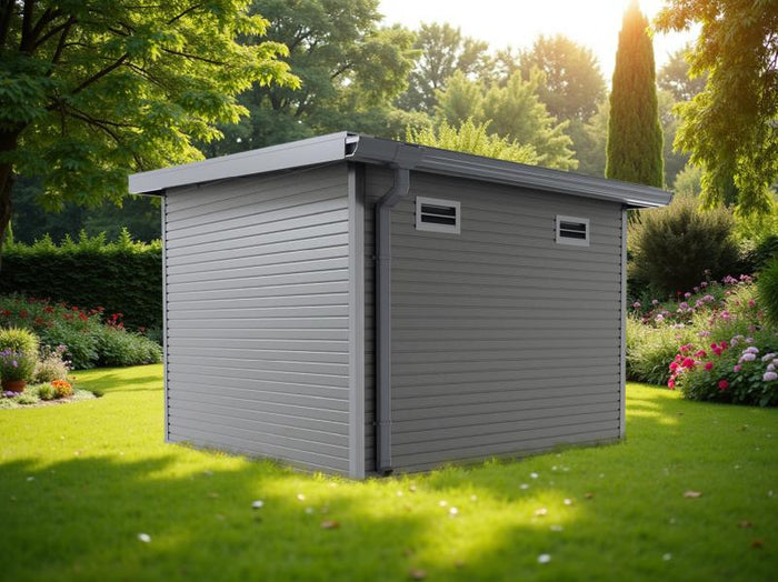 WPC Gartenhaus Linia 2828 inkl. Dachrinnen-Set, 2-farbig in Grau/Anthrazit