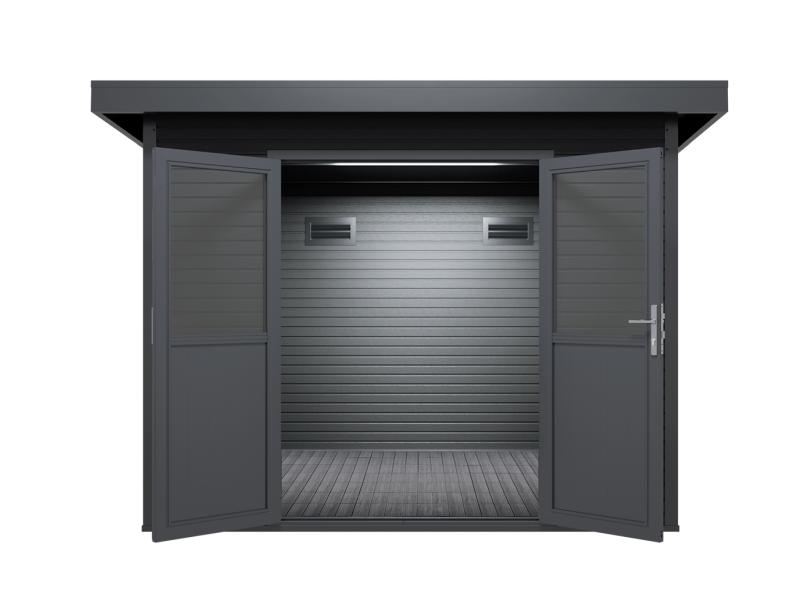 Linholm WPC Gartenhaus Linia 2828 inkl. Dachrinnen-Set, 2-farbig in Grau/Anthrazit