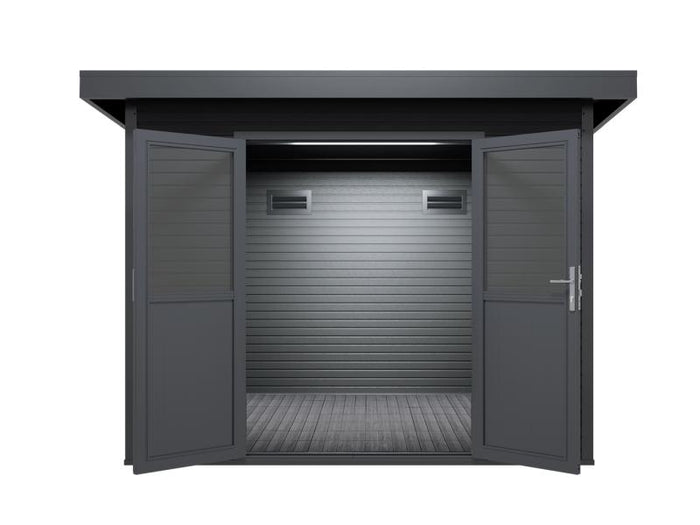 Linholm WPC Gartenhaus Linia 2828 inkl. Dachrinnen-Set, 2-farbig in Grau/Anthrazit