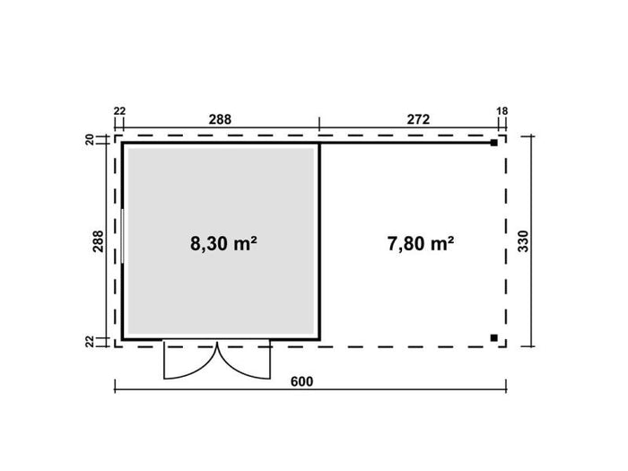 Linholm WPC Gartenhaus Linia 5628 mit Anbaudach und Rückwand, inkl. Dachrinnen-Set, Anthrazit