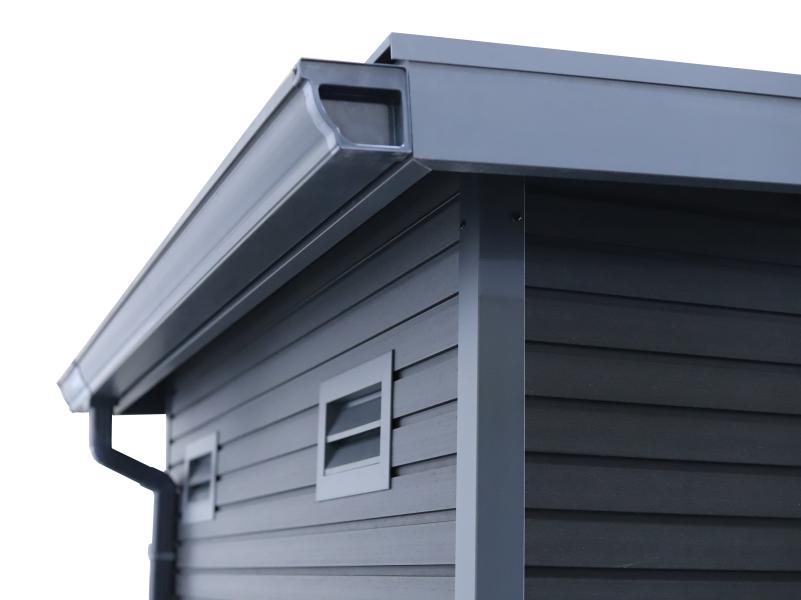 WPC Gartenhaus Linia 5628 mit Anbaudach und Rückwand, inkl. Dachrinnen-Set, Anthrazit