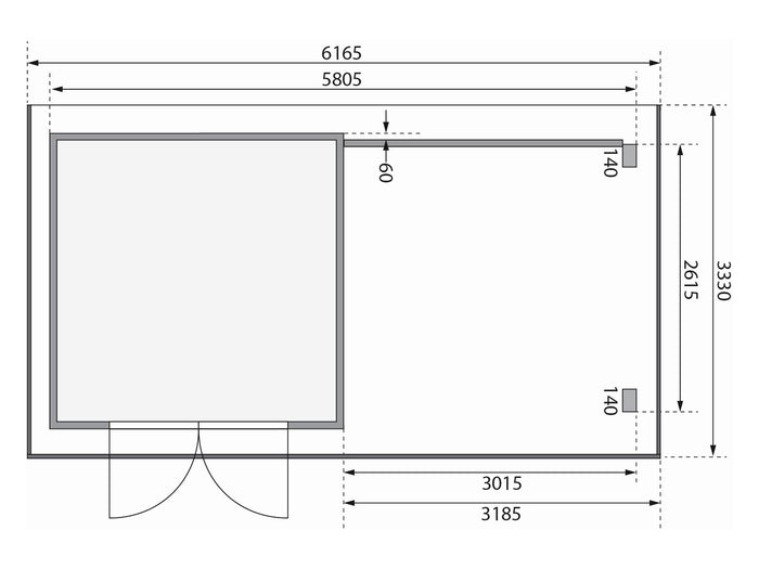 Karibu Gartenhaus Trittau 3 natur mit Anbaudach 3,3 m inkl. Rückwand