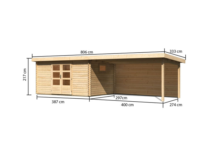 Karibu Gartenhaus Trittau 5 inkl. Anbaudach 4,4 m mit Rückwand