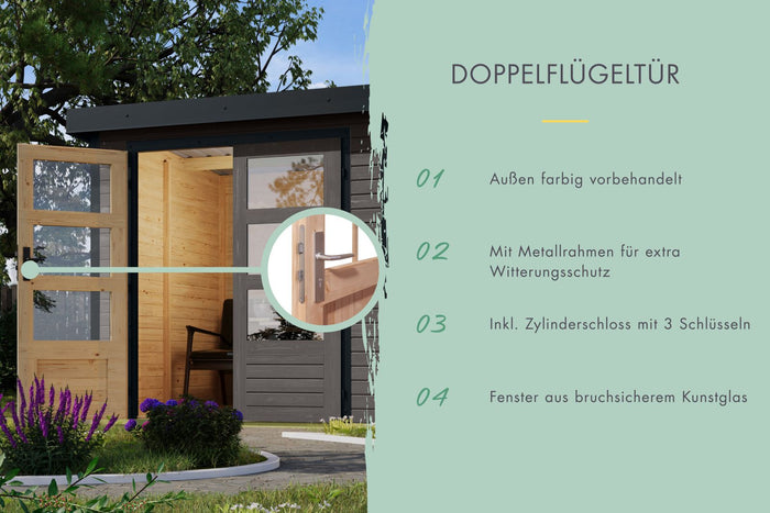 Karibu Hybrid Gartenhaus Jupiter 4 B terragrau/anthrazit, inkl. 2,35 m Anbaudach