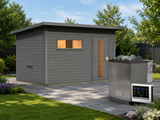 Karibu Saunahaus Hytti 6, inkl. 9 kW Bioofen ext. Steuerung -mit Iso-Tür- terragrau, 38 mm