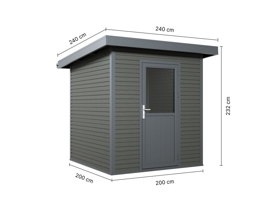 Linholm WPC Gartenhaus Linia 2020 inkl. Dachrinnen-Set, 2-farbig Grau/Anthrazit