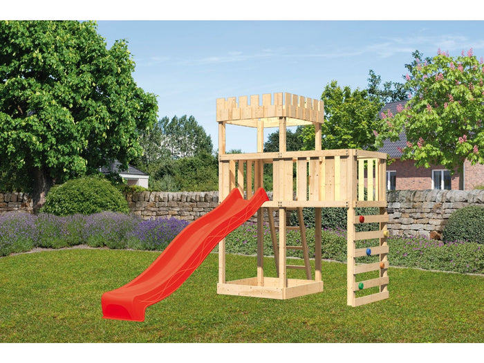 Karibu Ritterburg Löwenherz + Rutsche + Anbauplattform + Kletterwand