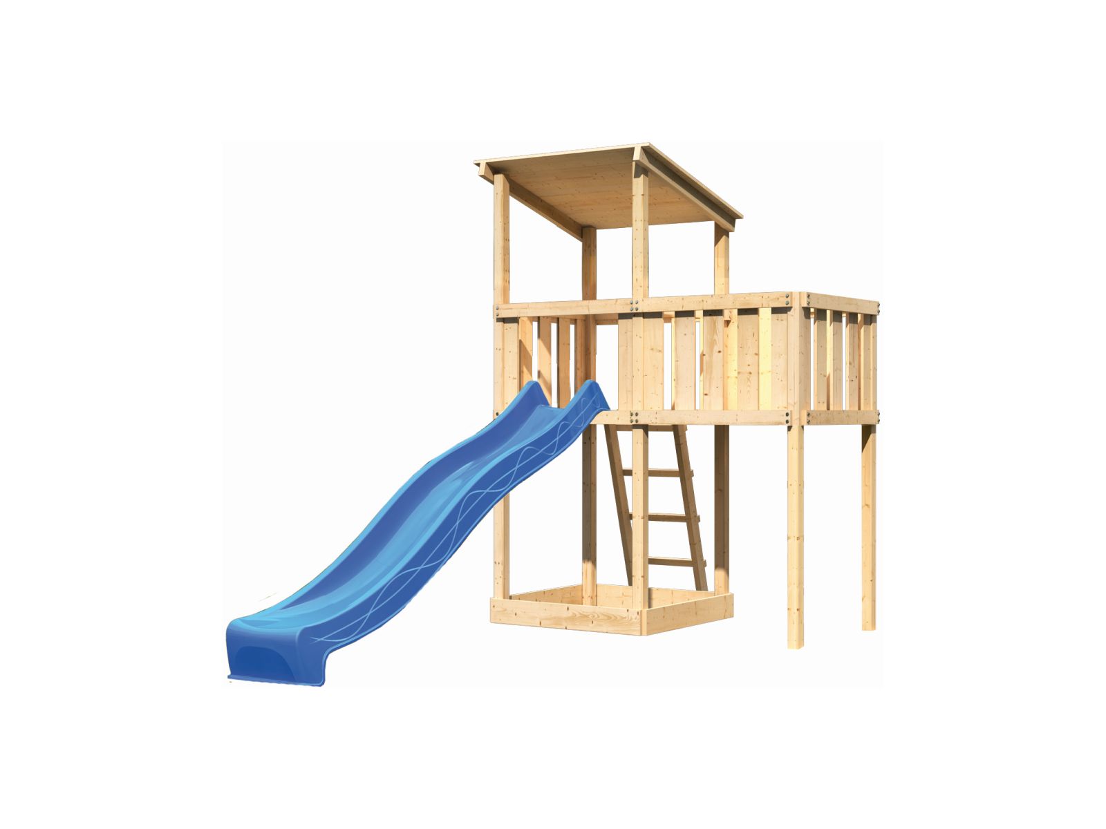Karibu Spielturm Anna + Rutsche blau + Anbauplattform