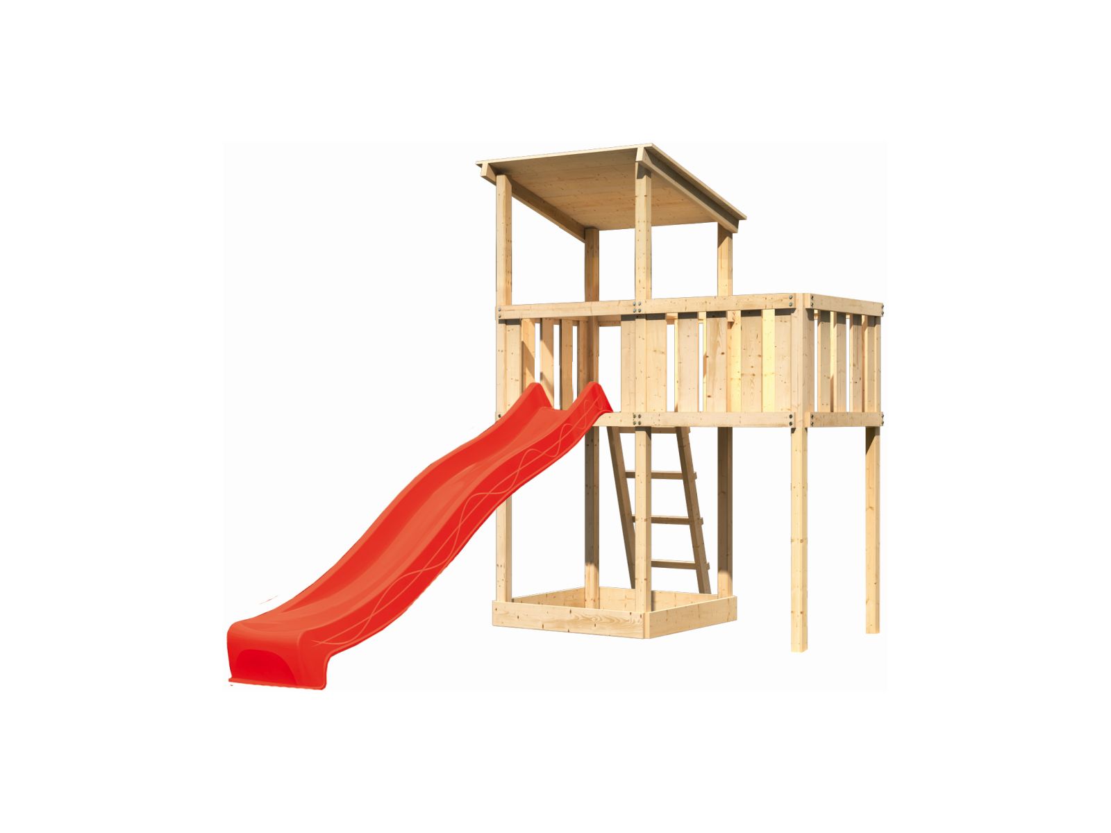 Karibu Spielturm Anna + Rutsche rot + Anbauplattform