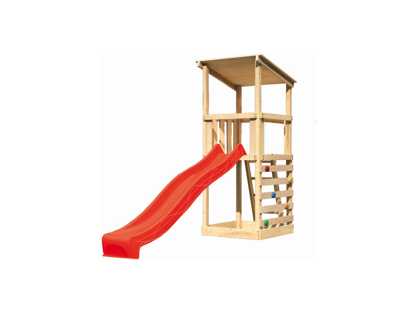 Karibu Spielturm Anna + Rutsche rot + Kletterwand