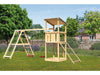 Karibu Spielturm Anna + Doppelschaukelanbau Klettergerüst + Netzrampe
