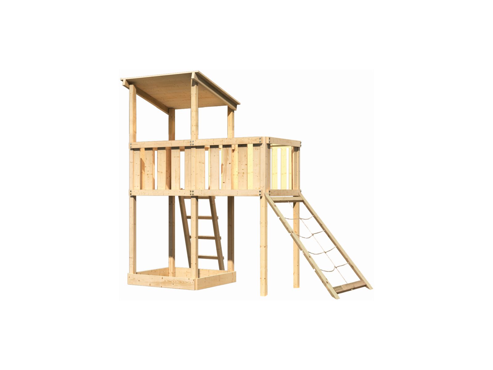 Karibu Spielturm Anna + Anbauplattform + Netzrampe