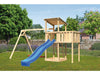 Karibu Spielturm Anna + Rutsche blau + Doppelschaukel + Anbauplattform