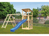 Karibu Spielturm Anna + Rutsche blau + Doppelschaukelanbau Klettergerüst + Kletterwand