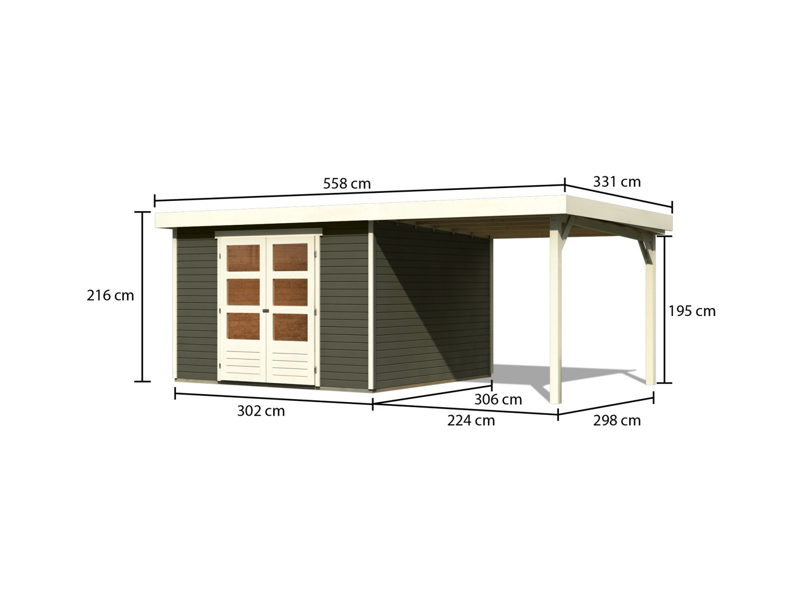 Karibu Gartenhaus Askola 6 in terragrau mit Anbaudach 2,4 Meter