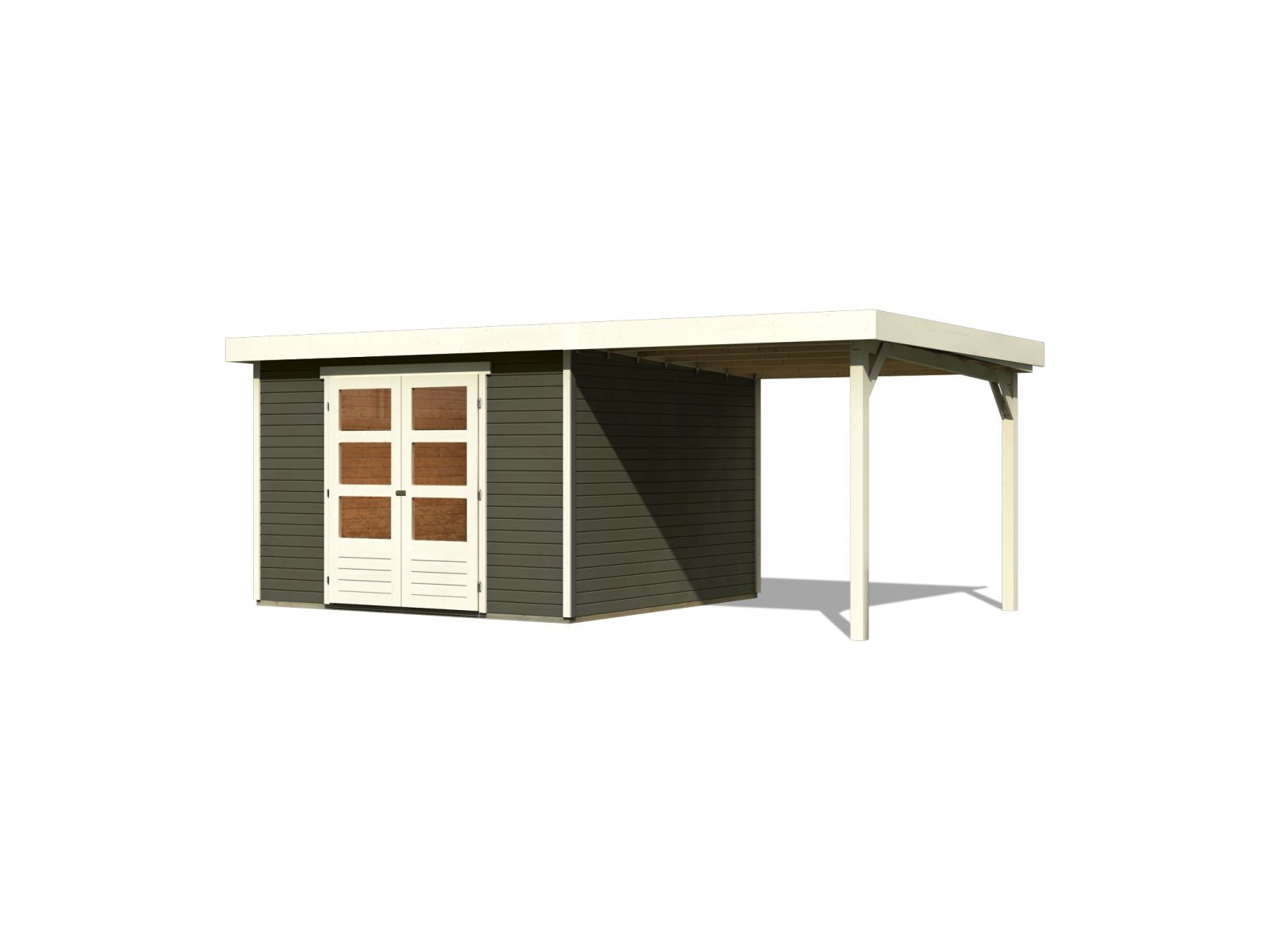 Karibu Gartenhaus Askola 6 in terragrau mit Anbaudach 2,4 Meter