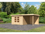 Karibu Gartenhaus Askola 6 natur mit Anbaudach 2,4 Meter - Rückwand