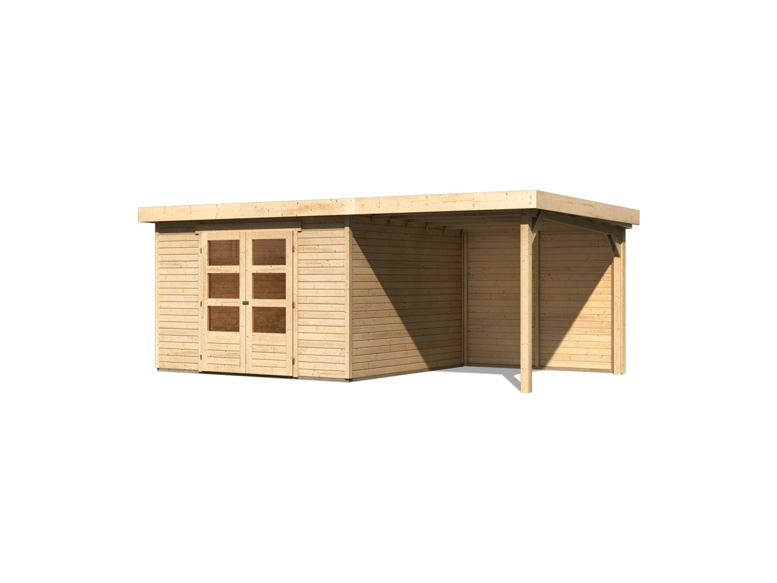 Karibu Gartenhaus Askola 6 natur mit Anbaudach 2,4 Meter - Rückwand