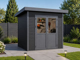 Linholm WPC Gartenhaus Linia 2424 inkl. Dachrinnen-Set, 2-farbig Grau/Anthrazit