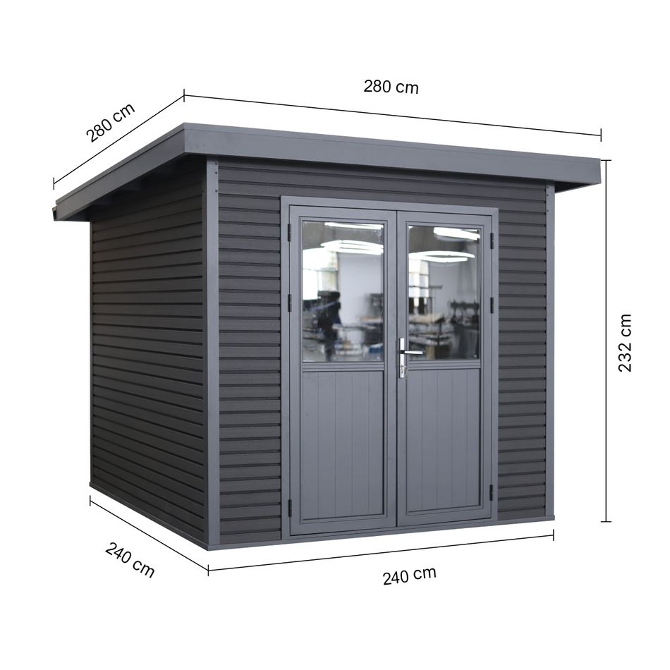 Linholm WPC Gartenhaus Linia 2424 inkl. Dachrinnen-Set, 2-farbig Grau/Anthrazit