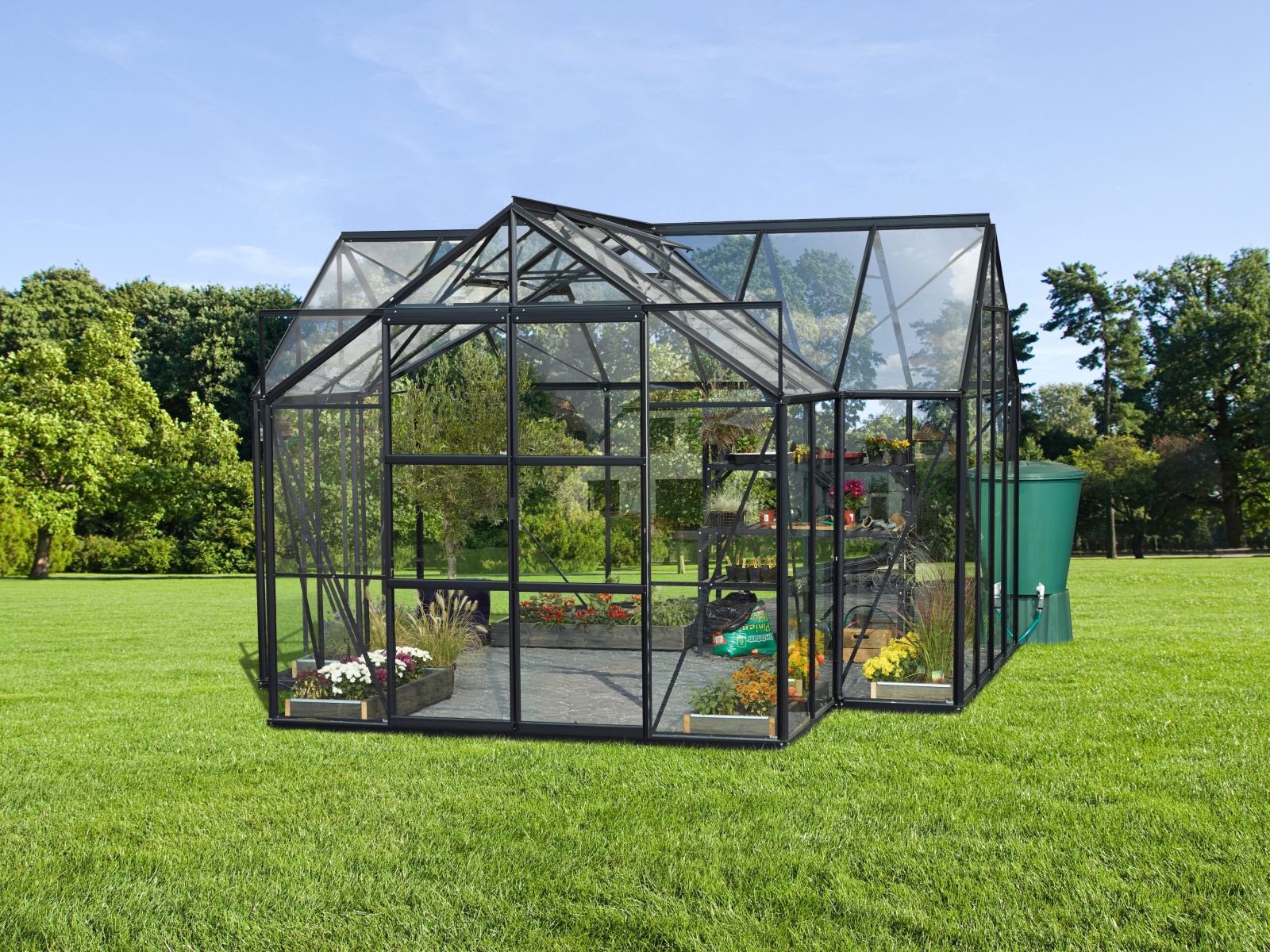 Vitavia Gewächshaus Sirius Orangerie ESG 3 mm schwarz, inkl. Fundamentrahmen