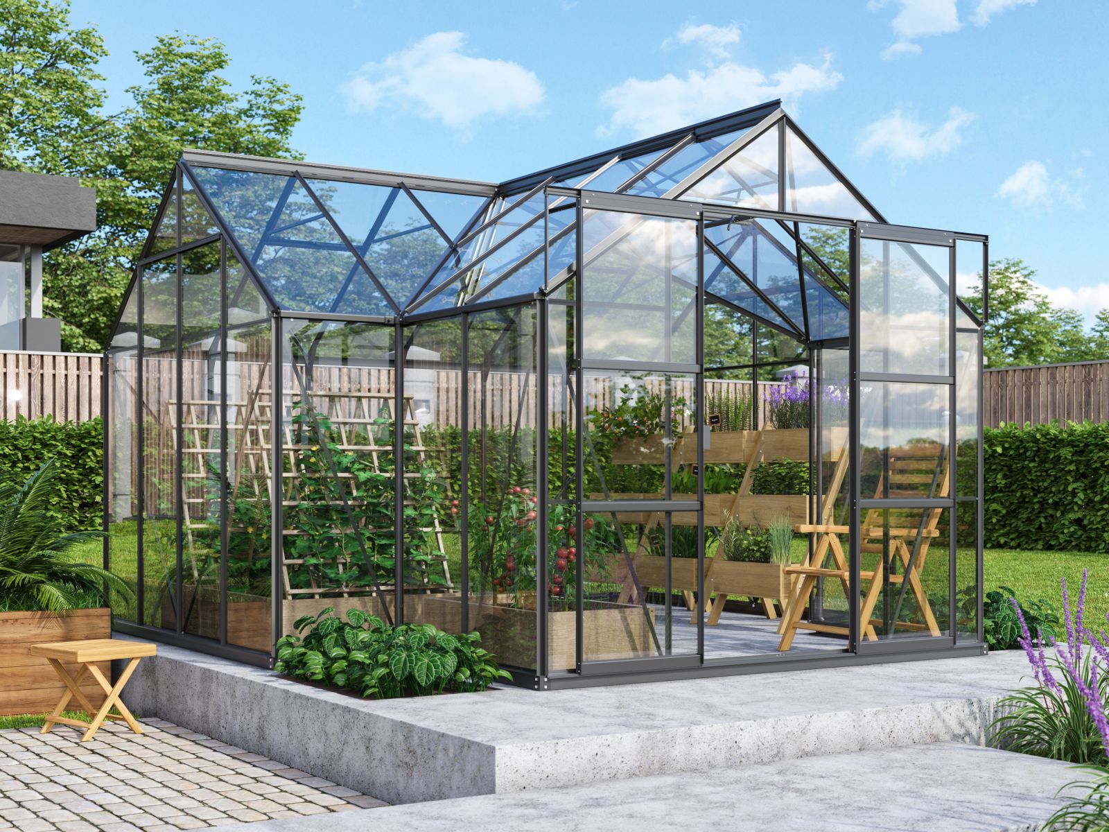 Vitavia Gewächshaus Sirius Orangerie ESG 3 mm schwarz, inkl. Fundamentrahmen