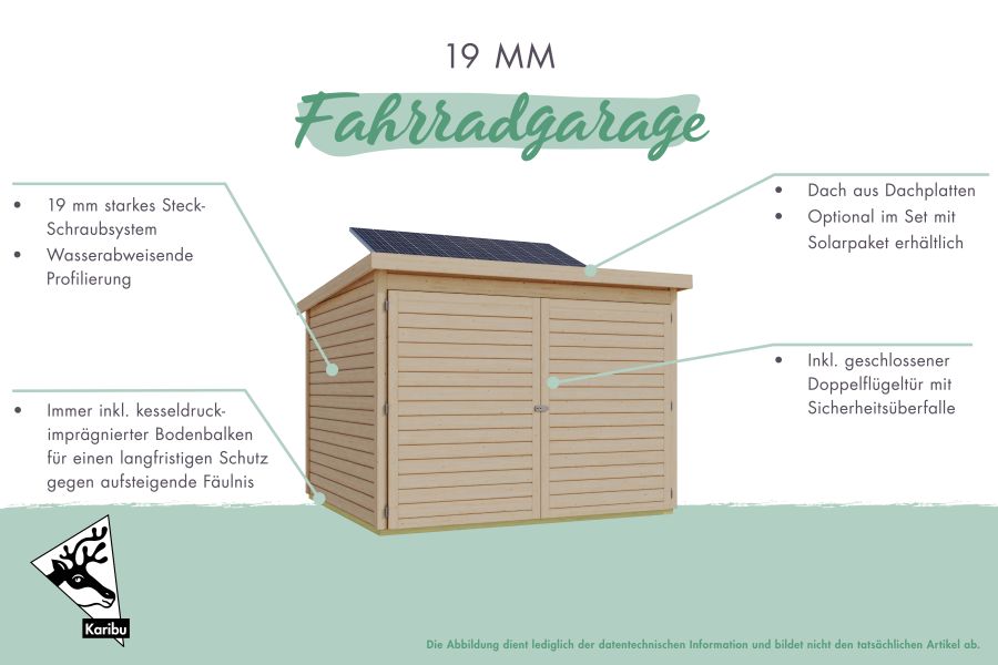 Karibu Fahrradgarage 3, terragrau, mit Solarpaket