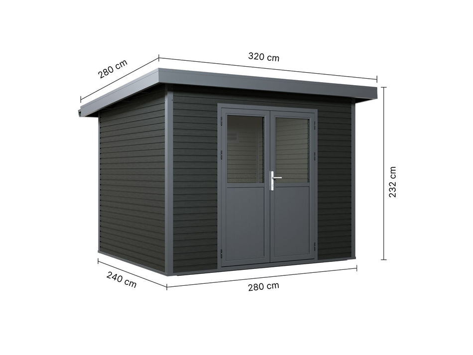 Linholm WPC Gartenhaus Linia 2824 inkl. Dachrinnen-Set, 2-farbig in Grau/Anthrazit