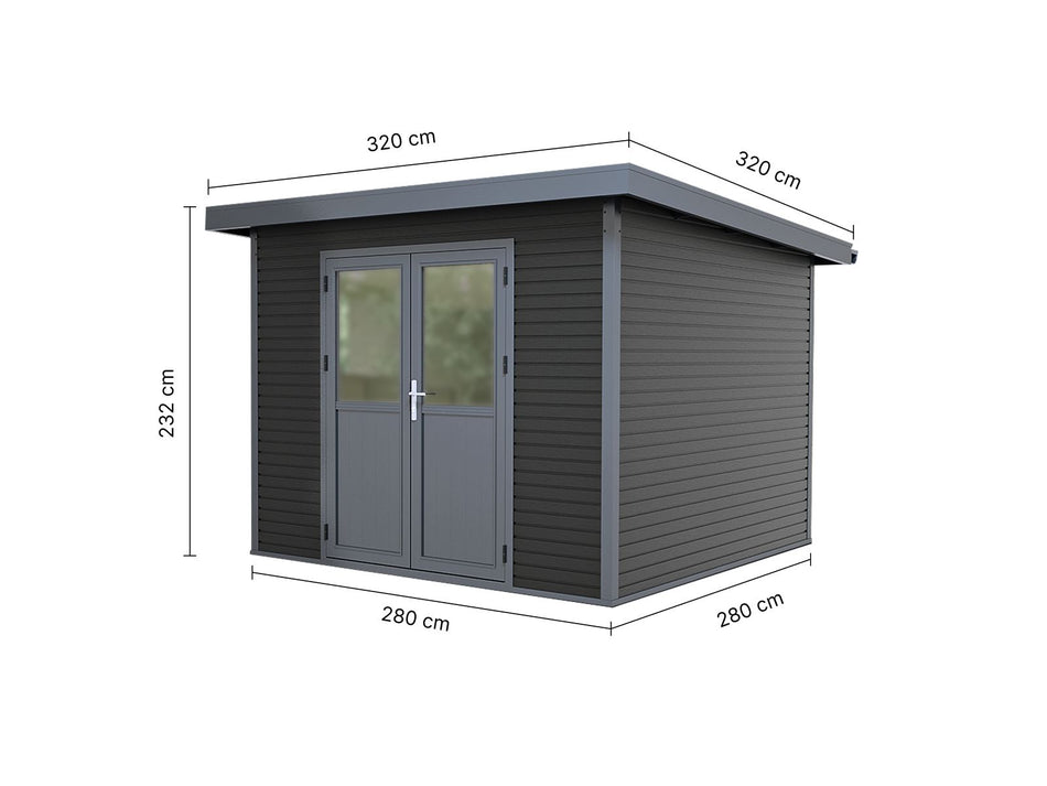 Linholm WPC Gartenhaus Linia 2828 inkl. Dachrinnen-Set, 2-farbig in Grau/Anthrazit