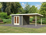 Karibu Gartenhaus Radeburg 1 terragrau mit Anbaudach 3,3 m