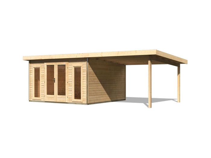 Karibu Gartenhaus Radeburg 3 natur mit Anbaudach 3,3 m