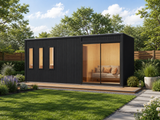 Karibu Saunahaus Monterey, schwarz, inkl. 9 kW Ofen ext. Steuerung, mit Séparée im Vorraum, 73 mm