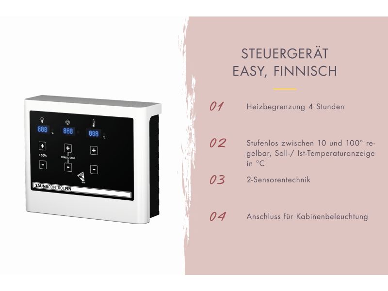 Karibu Sauna Yuma, inkl. 9 kW Ofen ext. Steuerung, mit Klarglas Ganzglastür