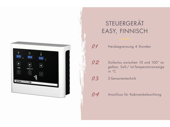 Karibu Sauna Yuma, inkl. 9 kW Ofen ext. Steuerung, mit Klarglas Ganzglastür