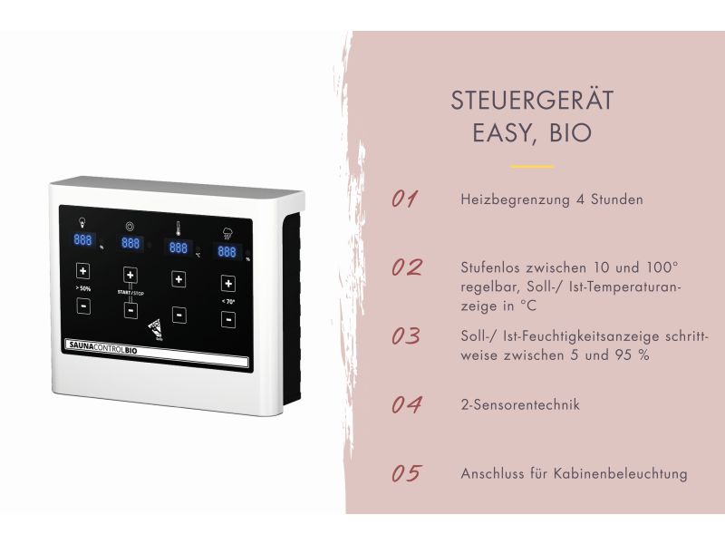Karibu Sauna Yuma, inkl. 9 kW Bioofen ext. Steuerung, mit Klarglas Ganzglastür
