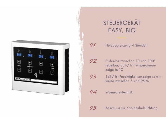 Karibu Sauna Yuma, inkl. 9 kW Bioofen ext. Steuerung, mit Klarglas Ganzglastür