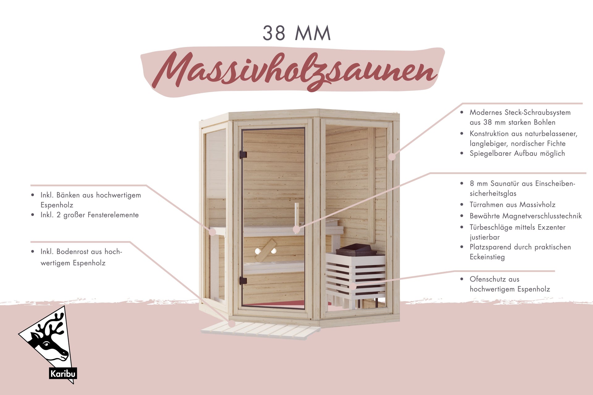 Karibu Sauna Yuma 38 mm