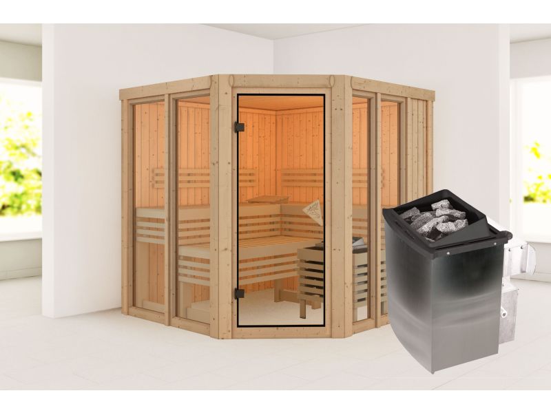 Karibu Sauna Airi, inkl. 9 kW Ofen integr. Steuerung - ohne Dachkranz -