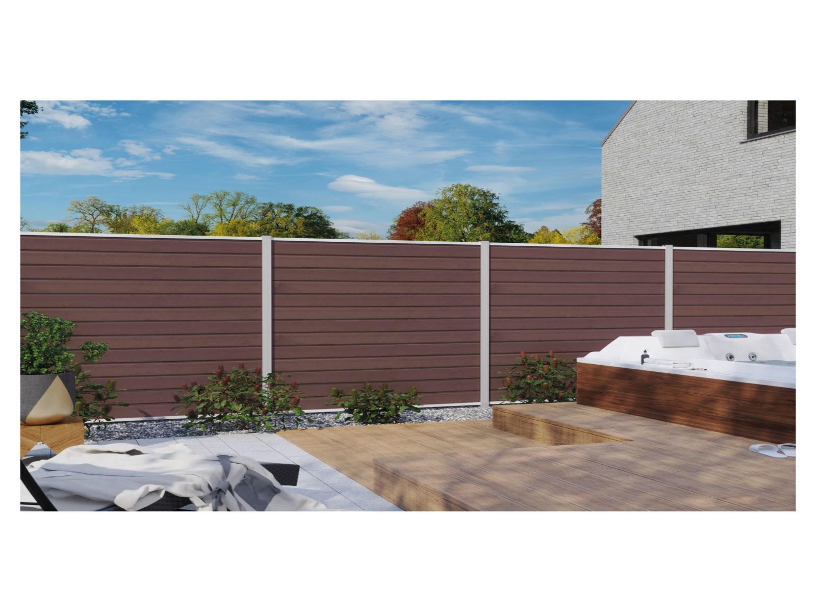 T&J WPC Zaun Wollbach Anbaufeld (Komplettset) – Mokka, Pfosten 240 cm