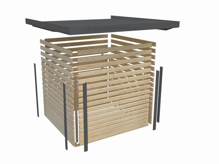 Karibu Hybrid Gartenhaus Pluto 2 A, naturbelassen/graualuminium, 28 mm