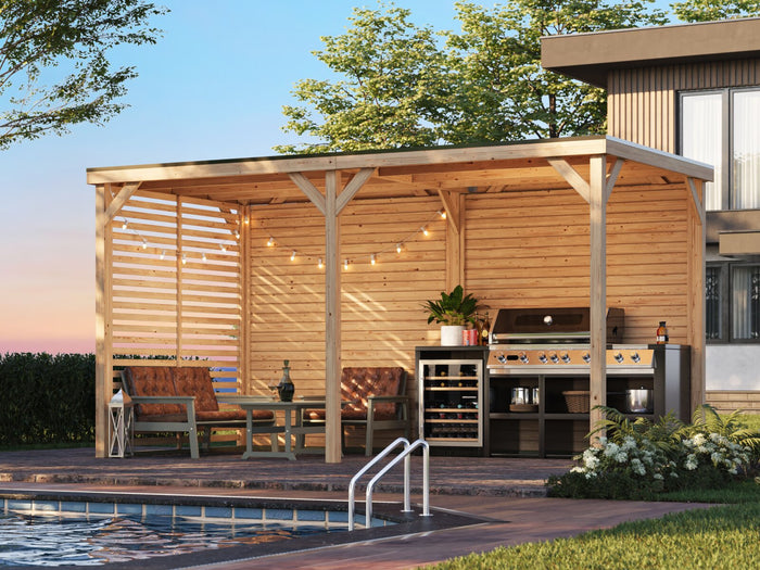 Karibu Pavillon Cubeco im Set mit 1 Verlängerung, natur