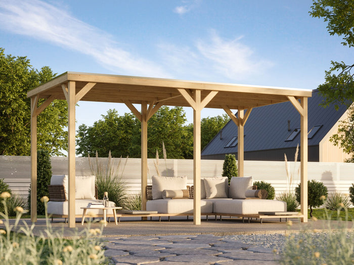 Karibu Pavillon Cubeco im Set mit 1 Verlängerung, natur